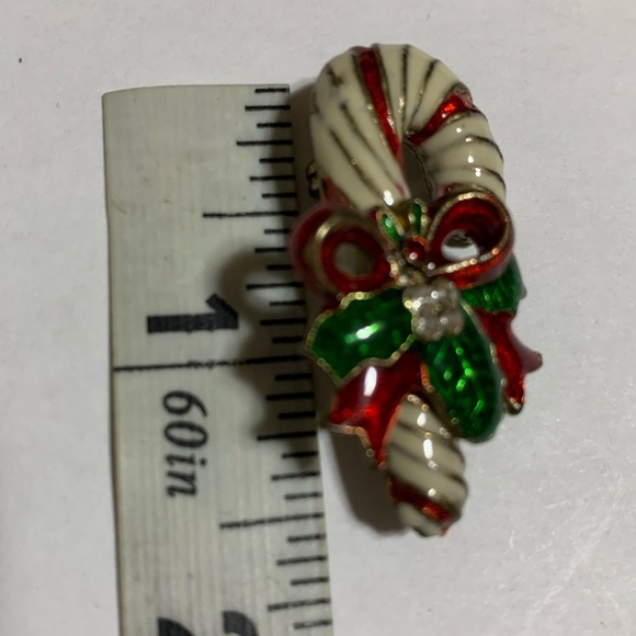 Christmas Vintage Enameled gold tone Candy Cane Pin Brooch - Picture 4 of 5